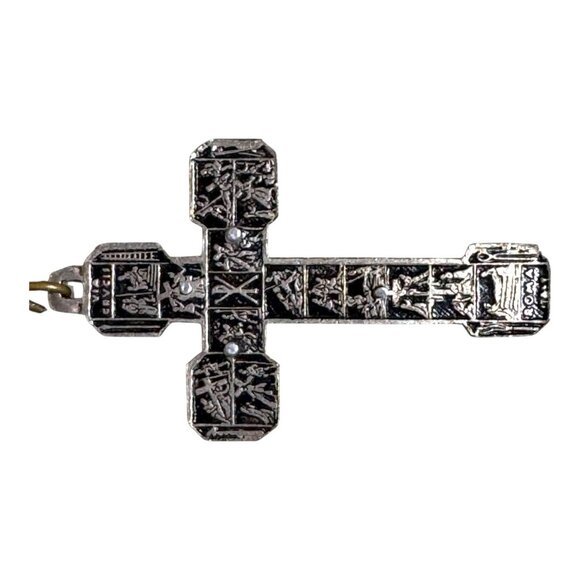 Italian Roma Blue Glass Rosary Emerald Green Iridescent Beads Silver Cross 15" - Picture 7 of 9